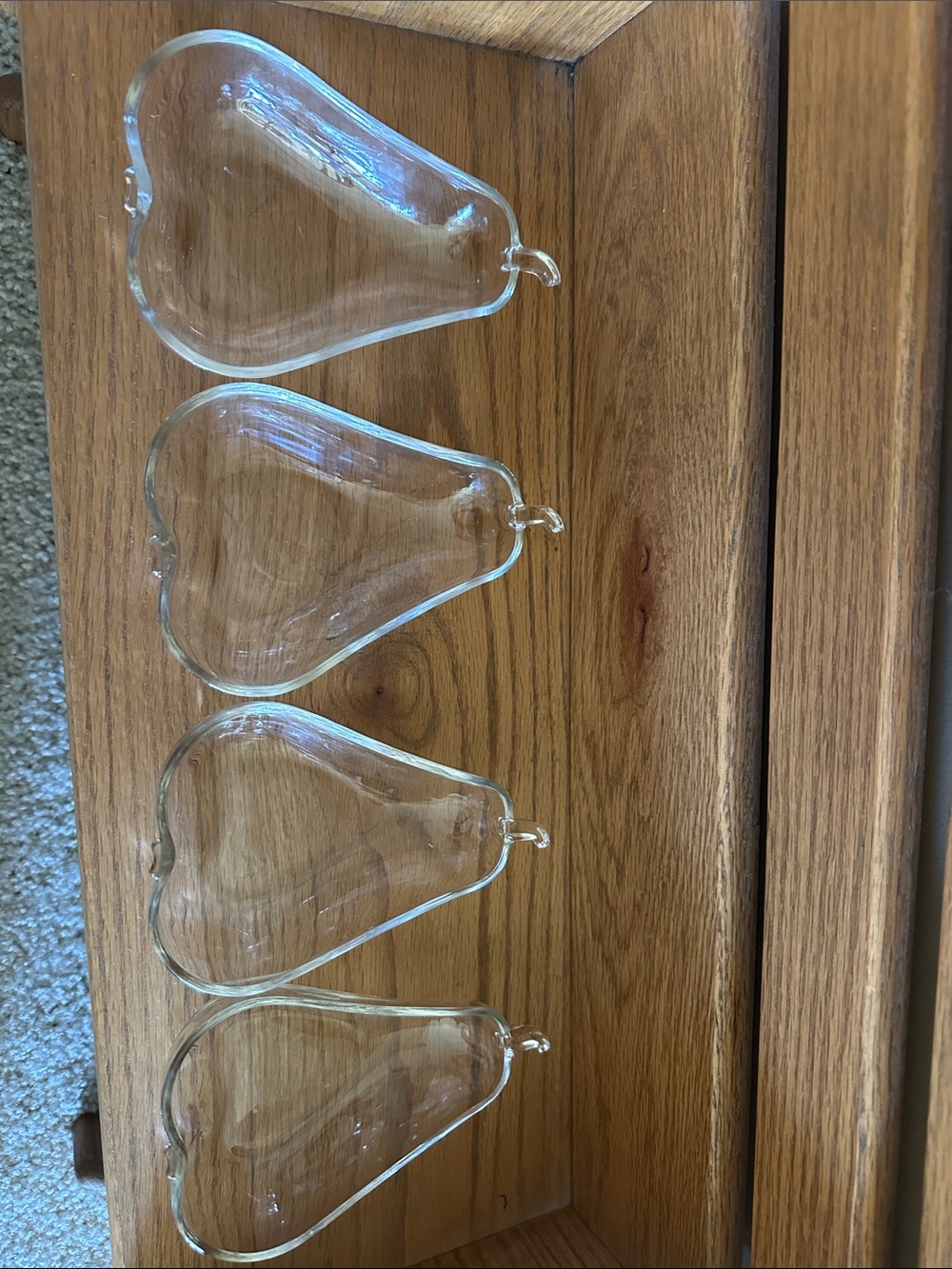 Set of 4 vintage glass Clear  Pear shaped trinket dish